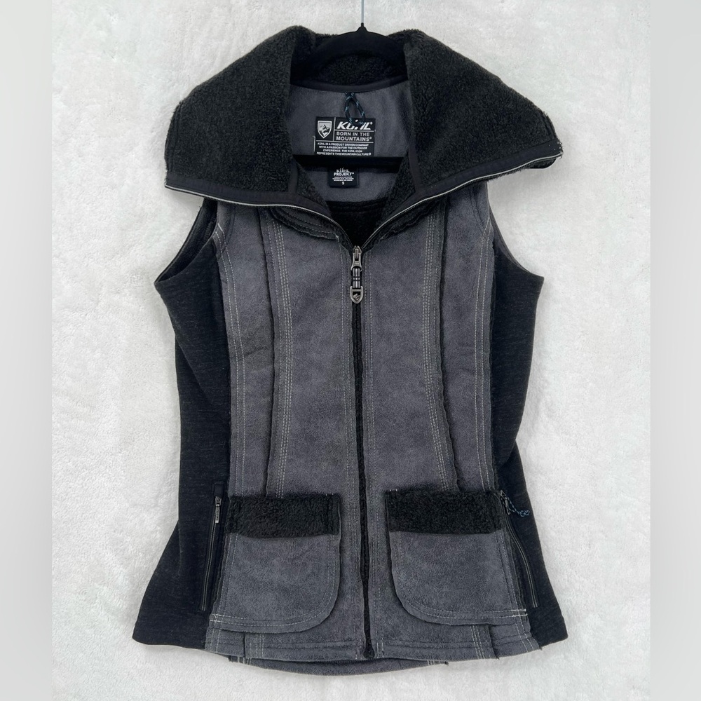 Kuhl Dani 2088 Sherpa Vest Women US S Black Charcoal Gray Wool Blend Fleece zip